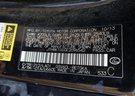 2014 Lexus Es 350 из США, поврежденный, VIN JTHBK1GG0E2096542